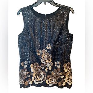 Alex Evenings S M Vintage Black Gold Sequin Evening Cocktail Sleeveless Top